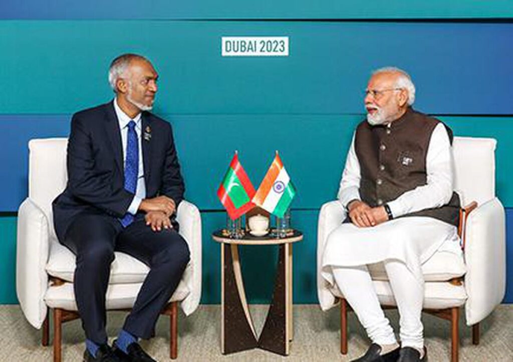 a picture of meeting between maldives president and indian prime minister held in dubai 2023